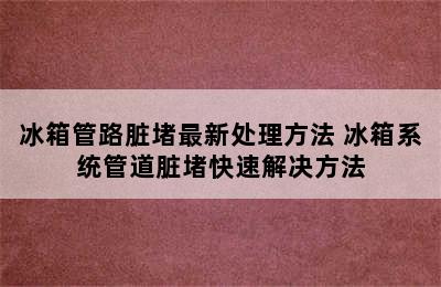 冰箱管路脏堵最新处理方法 冰箱系统管道脏堵快速解决方法